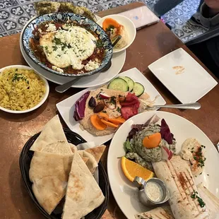 Lunch Chicken Pomegranate Shakshuka Hummus with pita