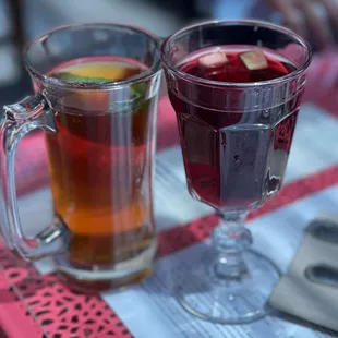 two glasses of tea on a table