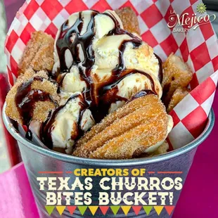 a bucket of churros