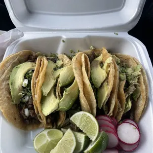 tacos in a styrofoam container