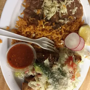 Flautas with rice and beans