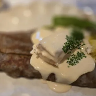 Salmon, leeks and potato crepe