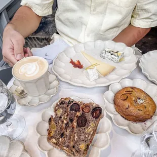 latte, local cheeses, chocolate chip cookie