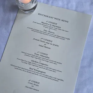 Restaurant Week Menu