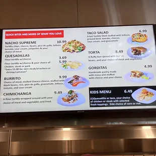 menu and prices