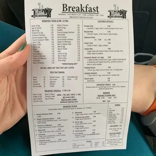 Breakfast menu