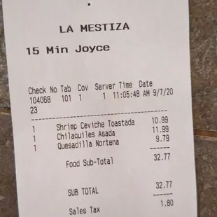 Lunch tab. Price increases are reasonable given inflation