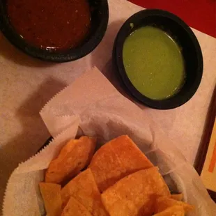 Chips and salsa! Sooooo good! The tomatillo sauce is very refreshing