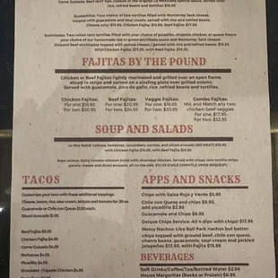 Back of full menu