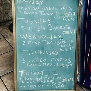 Daily Special Menu