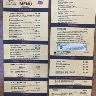 Current menu, front and back, as of 5/2024.