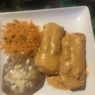 Lobster Chimi, rice and refried beans