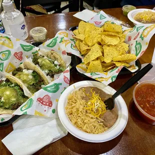 Steak taco dinner and FRESH SALSA &amp; CHIPS