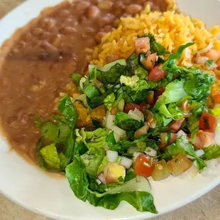 Rice, beans and salad