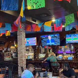 people sitting at tables in a mexican restaurant