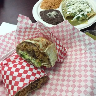 Enchiladas in Green Sauce and Burro Alambre.
