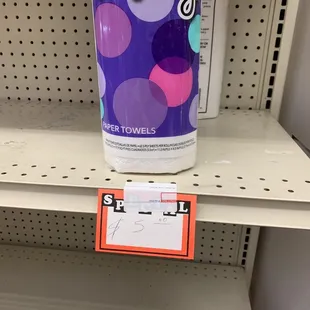 a paper towel on a shelf