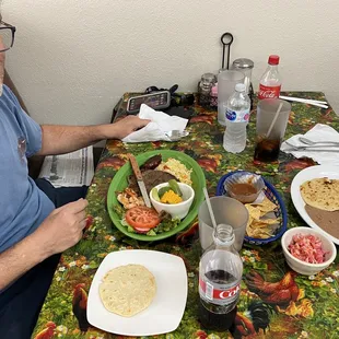 Carne a la Parilla.  Notice the salad and bowl of superb vegetables.