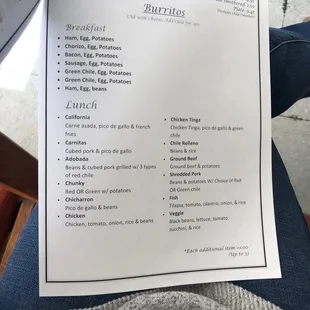 a menu for breakfast