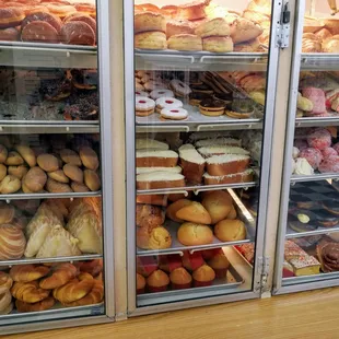 a display case full of baked goods