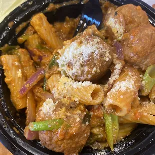 Marinara rigatoni with meatballs soooo good