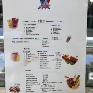 Menu &amp; prices (as of 06/2023)