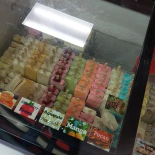 a display case filled with different kinds of candy