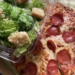 Personal Pepperoni Pizza and Caesar Salad