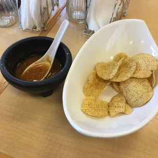 Complimentary chips and hot homemade salsa
