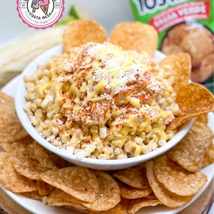 Esquites Locos 
Made with Tostitos chips, corn, cheese, butter, mayo &amp; Tajin only @Lamichoacanacostamesa