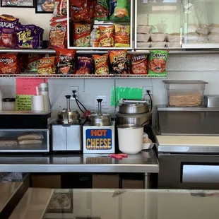 a kitchen with a lot of food