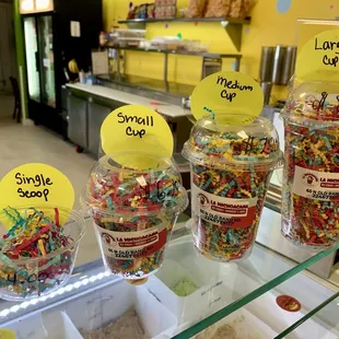 Menu size prices on cups for ice cream choice