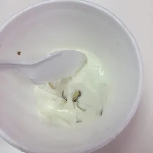 Melted almond ice cream labeled "Cafe"...got it anyway for taste and then told to soft for cone so had to use boring white cup.