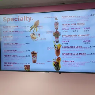Ice cream menu
