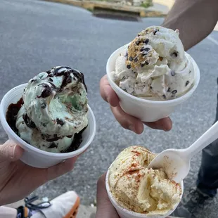 three bowls of ice cream