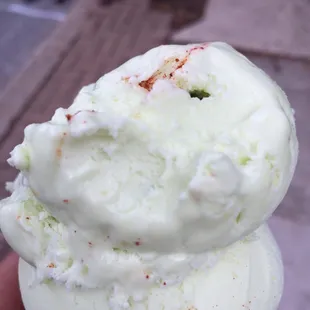 Avocado ice cream with chili sprinkled on top