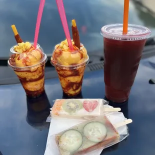 two cups of ice cream and cucumber