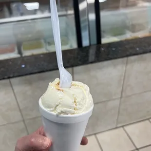 a hand holding a cup of ice cream