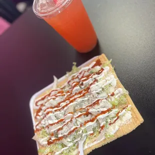 Chicharrón preparado y strawberry and lime agua fresca