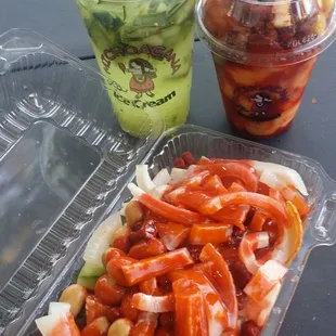 Tostiloco, mangonada, and hagua de pepino.