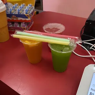 Our aguas- mango, pepino, sandia