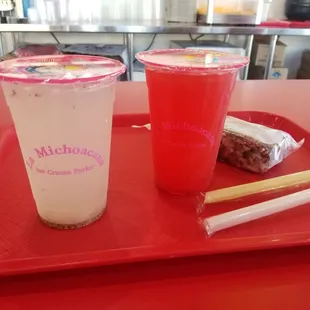 Lemonade and strawberry lemonade..