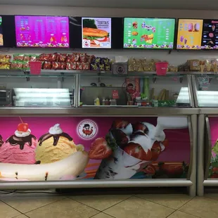 Front of the counter.
