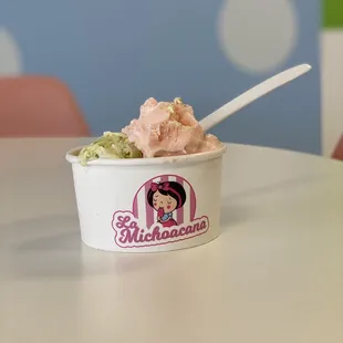 Pistachio ice cream paired with pine nut. Yum!