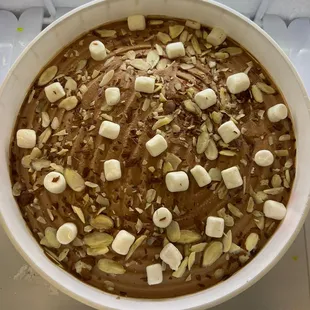 a bowl of chocolate and marshmallows
