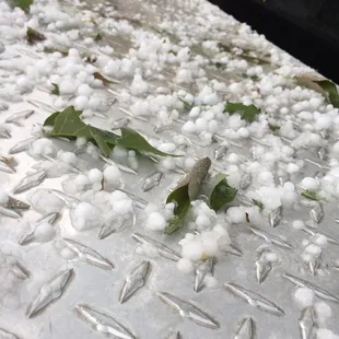 hail on a metal surface