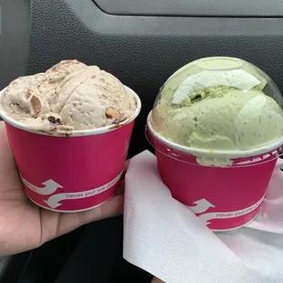 (Left) Oreo on bottom &amp; Cappuccino on top.  (Right) Cappuccino on bottom &amp; Pistachio on top.