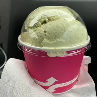 Cappuccino on bottom &amp; Pistachio on top.