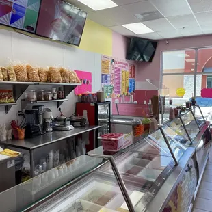 the inside of a deli