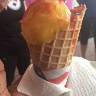 Mango ice cream with chamoy sauce!